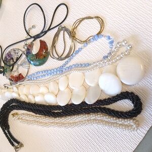 🍀M6 Necklace set of 9 - Seed bead, Glass, Shell, silver & gold tone